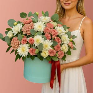 Большой букет нежный поцелуй в коробке